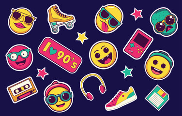 Colorful stickers in 90s style
