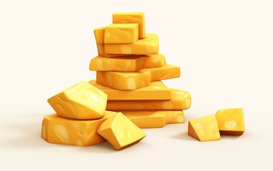 Cheese Sculptures: 3D Low-Poly Illustration of Slices, Wedges, and Blocks