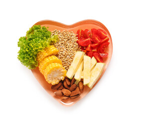 Plate with fresh healthy products on white background. Diet concept
