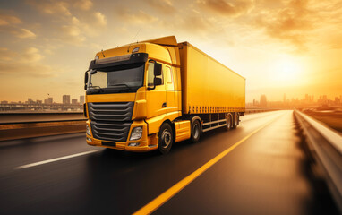 Fototapeta na wymiar Modern lorry on the highway, cargo transportation concept. Generative AI