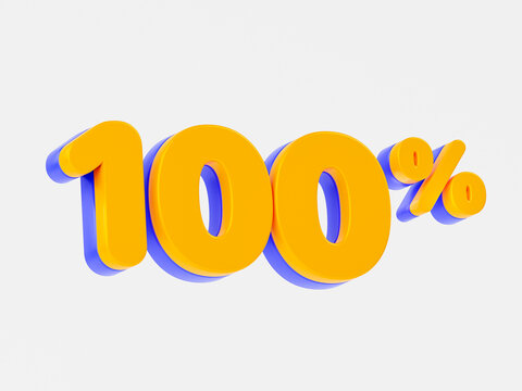 Orange and purple 100% 3D number 100 percent symbol Great discount sale banner design in 3d render illustration. Scene 3d big offer special label, tag. Shopping offer hundred percent cash back