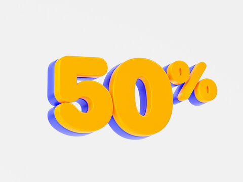 Orange and purple 50% 3D number 50 percent symbol Great discount sale banner design in 3d illustration background. Scene 3d big offer special label, tag. 3D render. Shopping offer 50 percent cash back