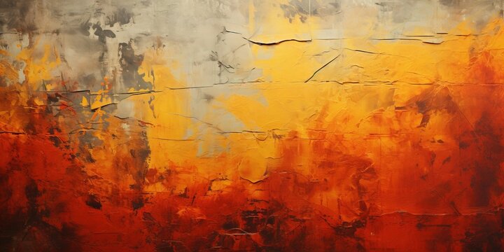 Ellow orange red abstract grunge background for design. Color gradient, ombre. Toned rough cracked concrete wall surface. Bright. Colorful. Fire, burn, lava, burst, splash, flame