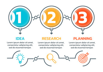 3 steps, option infographic with business icons. Process diagram, timeline info graphic design elements. Modern layout, flow chart with five numbers template. Vector illustration.