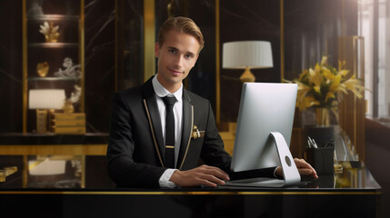 Fototapeta premium Concierge working at his office. Generative AI.
