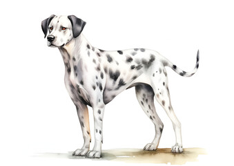 A colorful, digital watercolour painting, showing the portrait of a dalmatian 