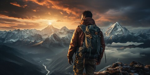 A Mountain Climber who has Reached the Summit and is Admiring the Landscape it offers