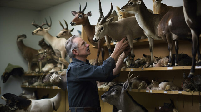 Taxidermist Man Working. Generative AI.