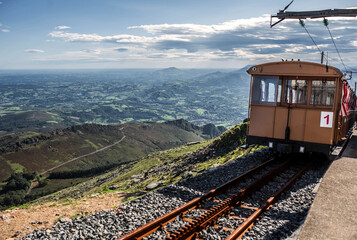 Magnificent panorama of the Rhune in the French Basque Country and its famous typical train