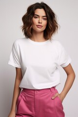 Fototapeta premium a pakistanese woman wearing a unicolor white unisex t-shirt 