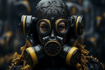 A woman in a mask during a nuclear war