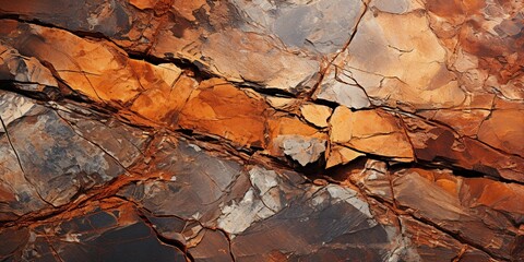 Fototapeta premium Brown rock texture with cracks. Rough mountain surface. Close - up. Stone background for design
