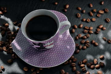 background of a cup of coffee and coffee beans