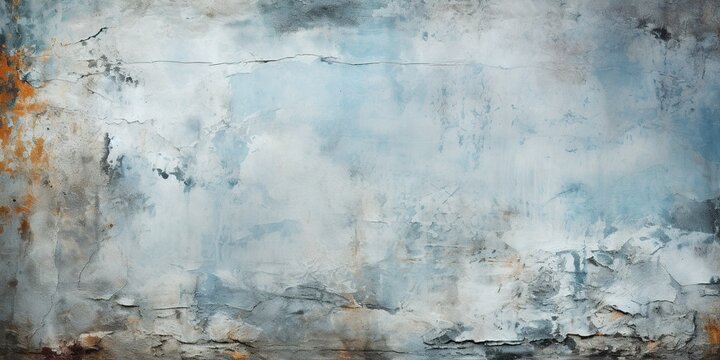 Old painted concrete wall surface. Close - up. Gray pale dysty blue color. Rough dark grunge background for design
