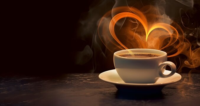 Coffee Cup with Golden Heart-Shaped Steam AI generated