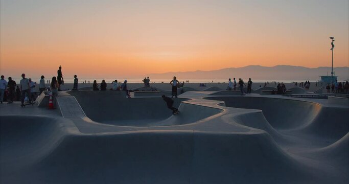 Venice Skate Park, Los Angeles, US, in the evening