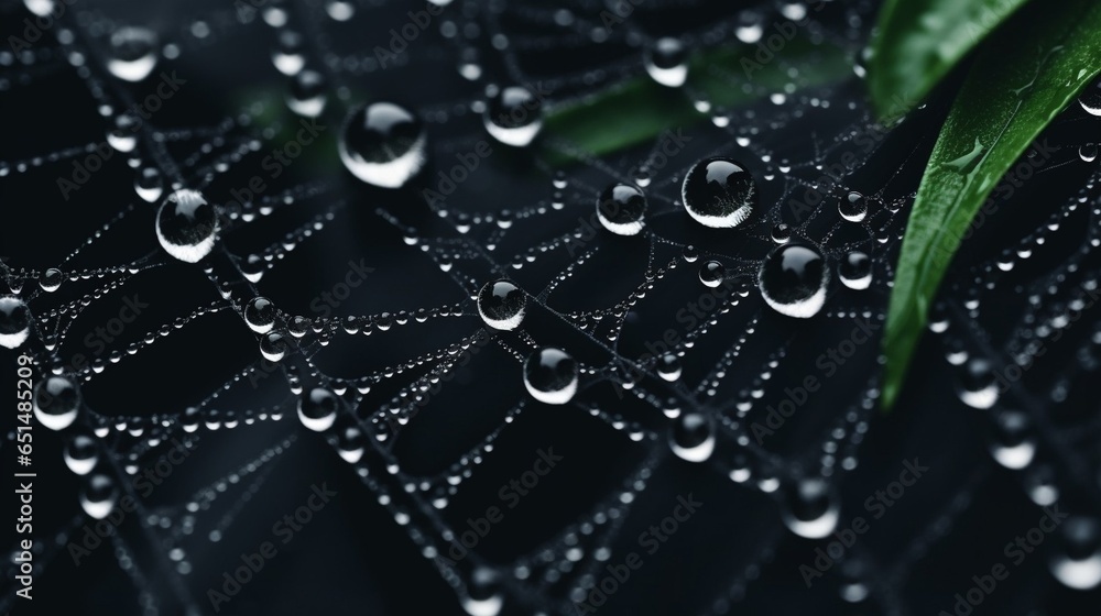 Fototapete the spider web with dew drops. abstract background : generative ai