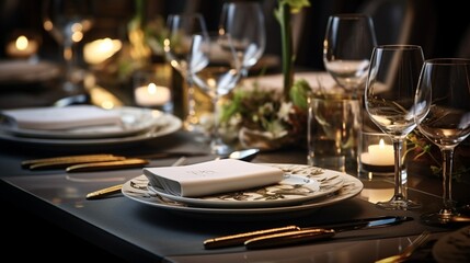 luxury elegant table setting dinner in a restaurant : Generative AI