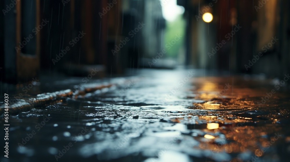 Aufkleber rain water drop falling to the floor in heavy rain day : generative ai