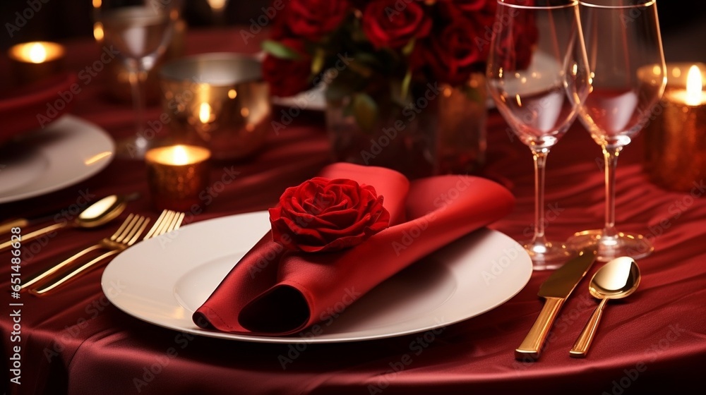 Poster luxury elegant table setting dinner in a restaurant : generative ai