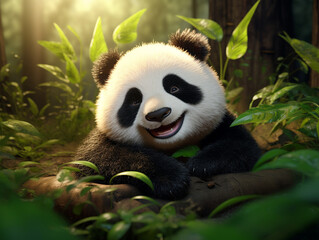 Obraz premium little panda cub. generative ai. cartoon panda.