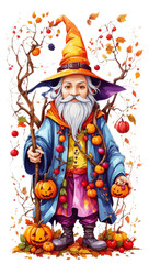Magical Halloween Wizard Casting Spooky Spells with a Pumpkin Hat