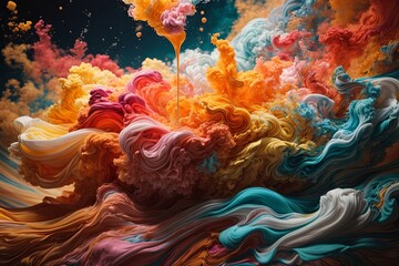 Swirling Liquid Cloud Color Paint Drip Art. Generative AI.