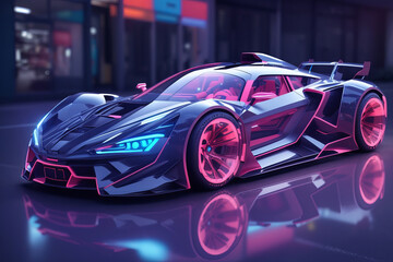 Future Neon Sports Supercar into Automotive Innovation. Generative AI.