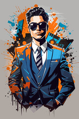 Fototapeta premium business man and sunglasses futuristic colors art style