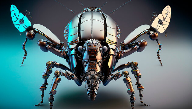 Escarabajo robot met&aacute;lico cibern&eacute;tico futurista. Insecto mec&aacute;nico.