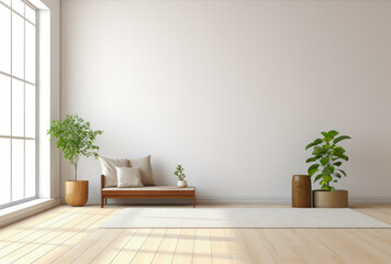 Fototapeta na wymiar Minimalist living room interior with little decoration