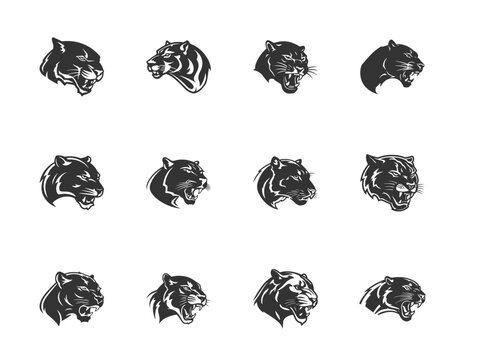 A set of black panther logo vector icon designs, t-shirts, emblems, badges, embroidery and other print designs