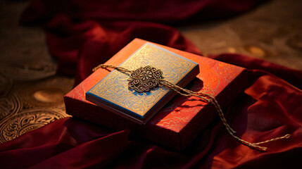 An empty tag on a decorative gift box fur Diwali