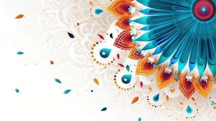 vector illustration of Background with the paper graphic of Indian Rangoli and fireworks, copy space
