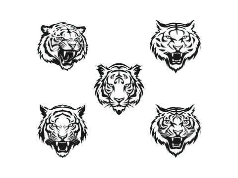 Tiger set logo vector icon Silhouette of a tiger head isolated on white background