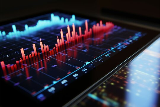 Data analysis represented through vibrant black, blue, and red graph