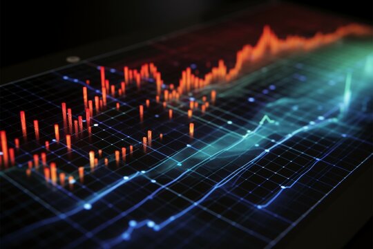Data analysis represented through vibrant black, blue, and red graph