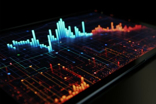 Data analysis represented through vibrant black, blue, and red graph