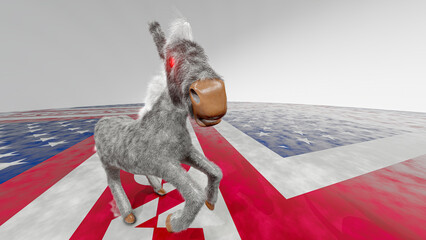Illustration for US presidential election 2024. Election day. Vote 2024. Democratic donkey with vampire eyes.