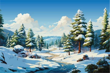 Photo sur Plexiglas Bleu winter landscape with snow and trees