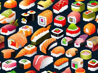 Delicious and Juicy Assorted Sushi Platter in Japanese Style Kitchen, AI Generated
