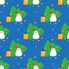 Cat and Christmas tree, eco cactus new year.