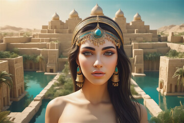 princess of babylon The beautiful Babylonian queen in the hanging gardens of Babylon. Tower of Babel and the beautiful queen.
