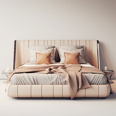 leather bed in a cream style - bedroom interior design concept (Generative AI)