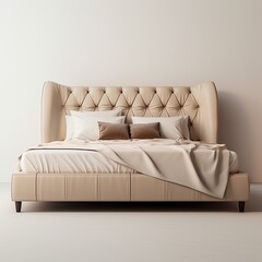 leather bed in a cream style - bedroom interior design concept (Generative AI)