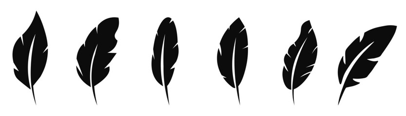Feather Icon. Feather silhouettes set.