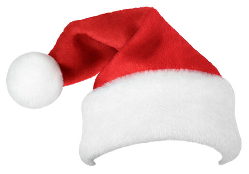 Santa Claus red hat or Christmas red cap isolated on transparent background. High quality mask edges