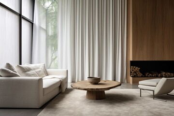 modern living room interior - modern soft brutalist style (Generative AI)