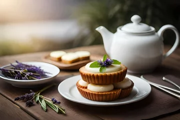 Fotobehang cup of tea and cake © Aansa