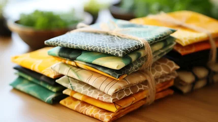 Fotobehang Reusable beeswax wraps in colorful patterns © Malika